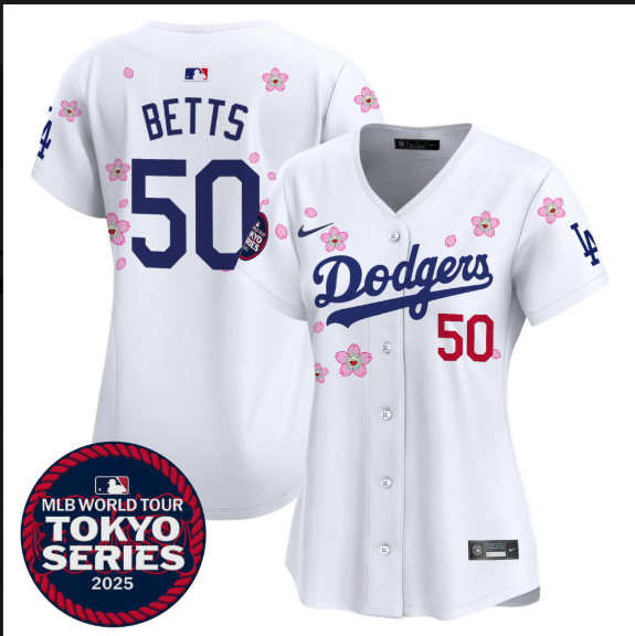 Women Los Angeles Dodgers #50 Betts Tokyo Series 2025 white Limited Stitched Jersey->customized mlb jersey->Custom Jersey